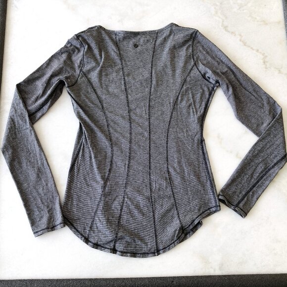 Lululemon Between The Lines Long Sleeve top / shirt (Grey Stripe / Black White) - Picture 5 of 8